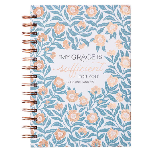 Journal Wirebound White/Teal/Gold My Grace 2 Cor. 12:9