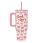 40 oz Stainless Steel Mug W Straw God Is Love Bows