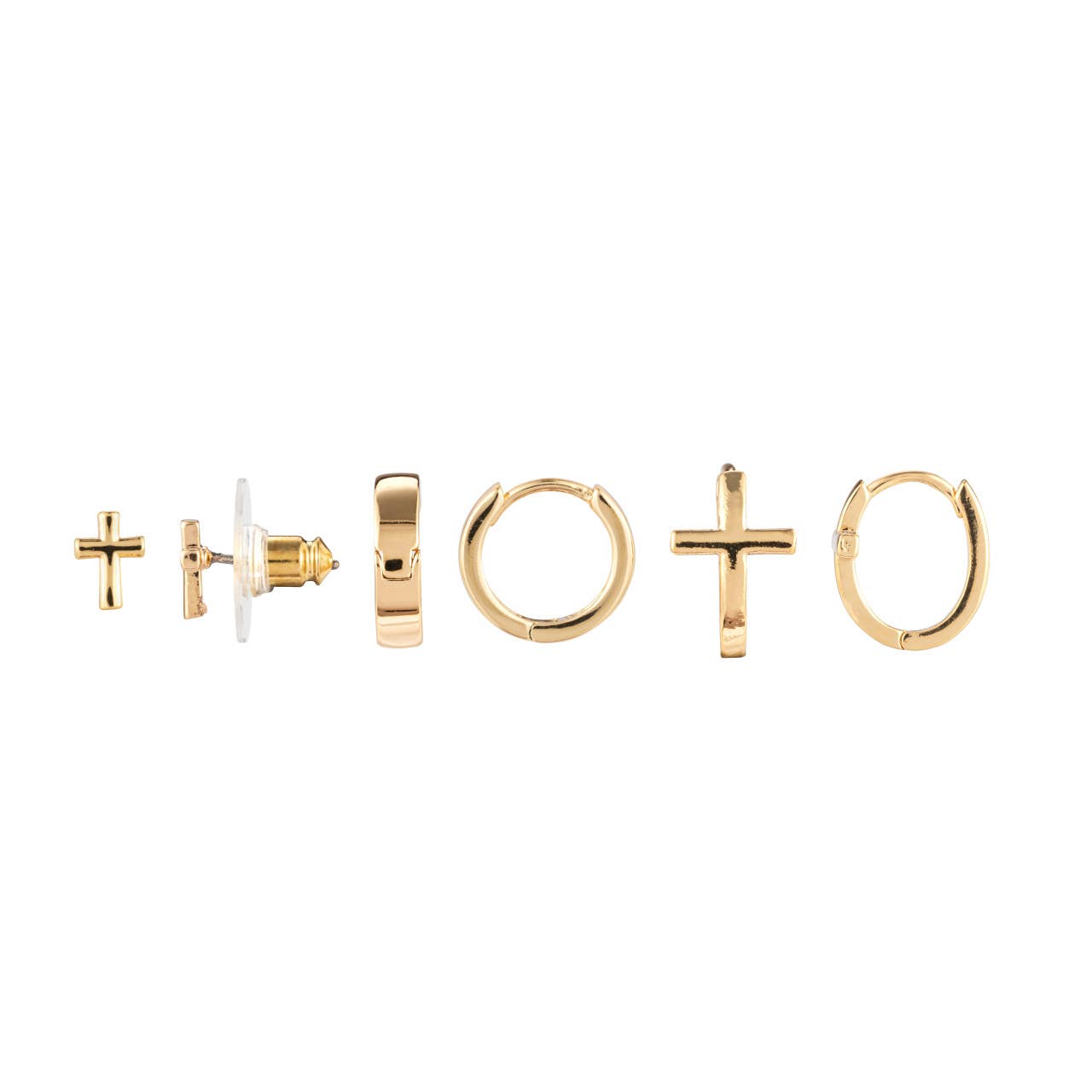 Dainty Cross Earrings Set of 3 - Gold