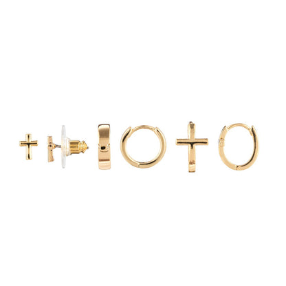 Dainty Cross Earrings Set of 3 - Gold