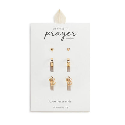 Dainty Double Heart Earrings Set of 3 - Gold
