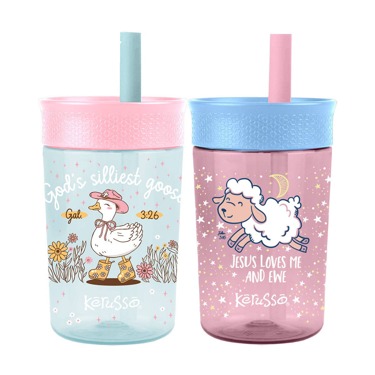 Kerusso 15 oz Silicone Straw Cup Goose & Lamb (2 Pack)