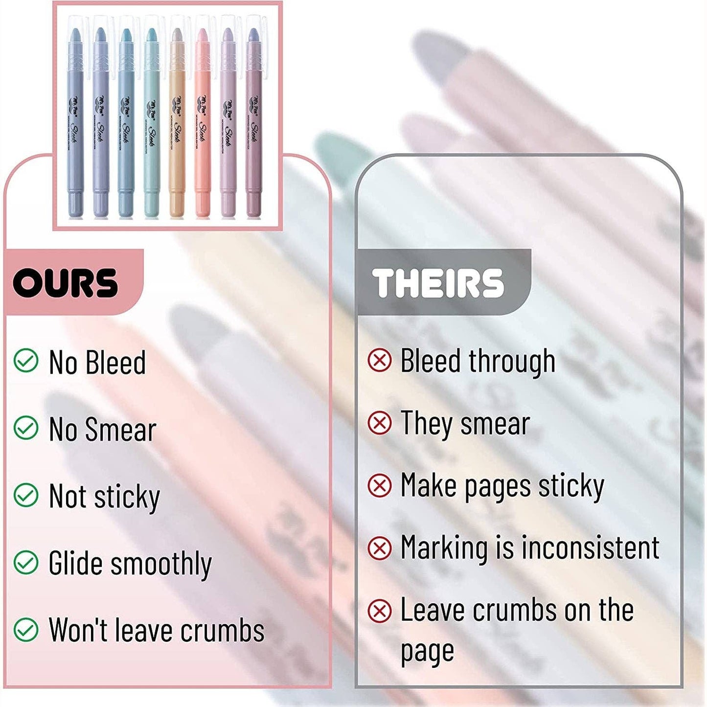 Gel Highlighters, 8 Pack, No-Bleed, Twist-Up Design