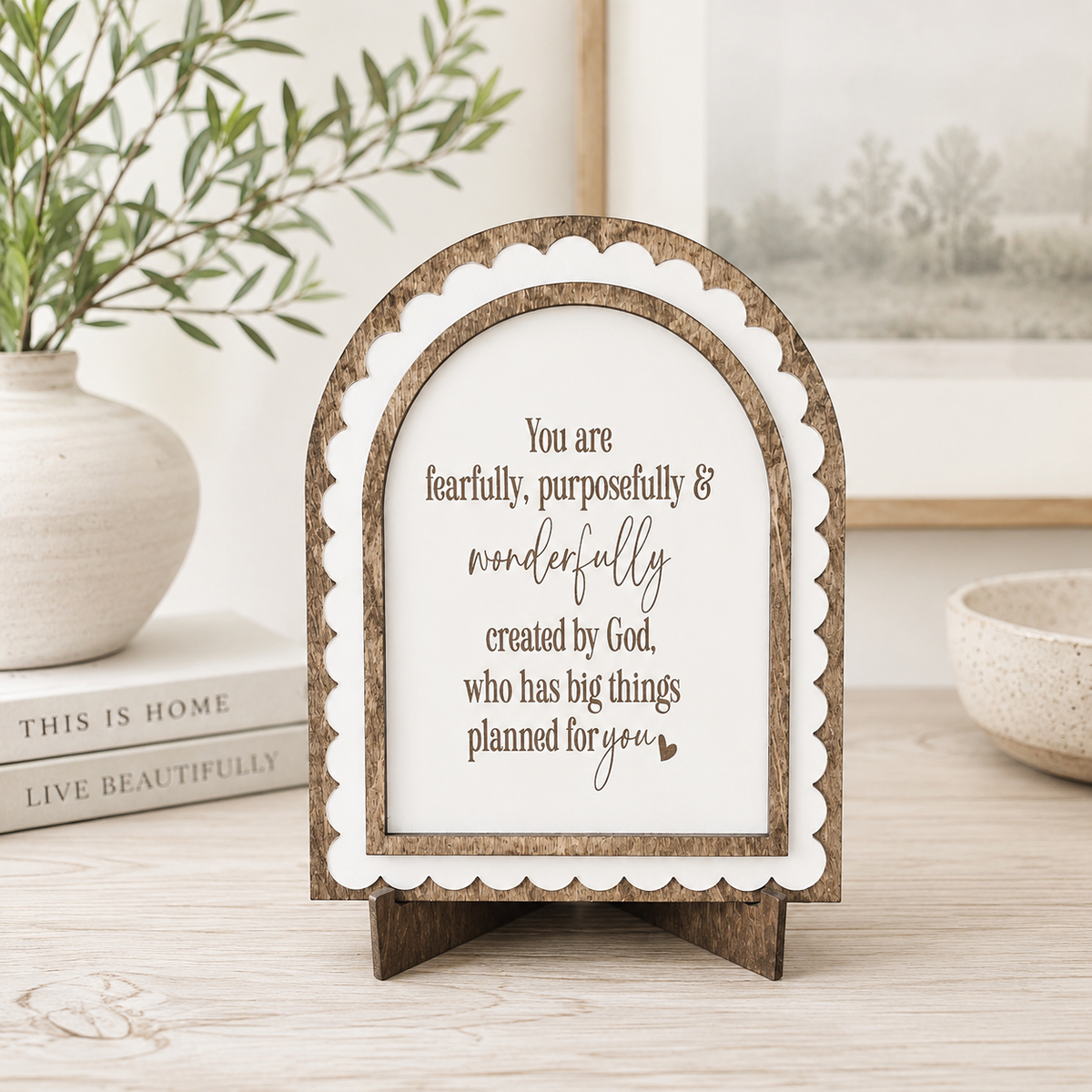 Fearfully & Wonderfully Made | Scalloped Wood Arch Sign