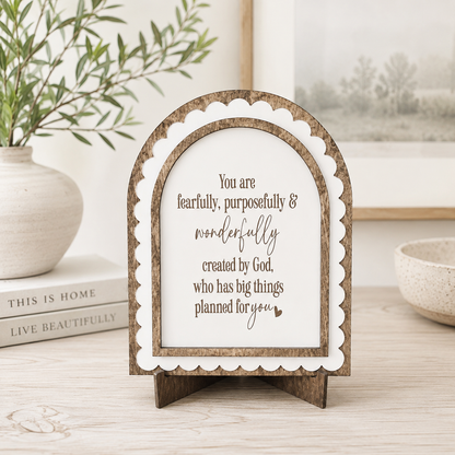 Fearfully & Wonderfully Made | Scalloped Wood Arch Sign