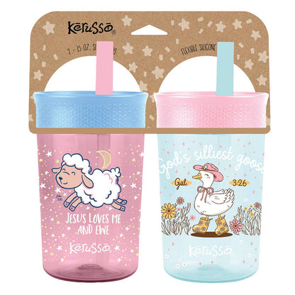 Kerusso 15 oz Silicone Straw Cup Goose & Lamb (2 Pack)