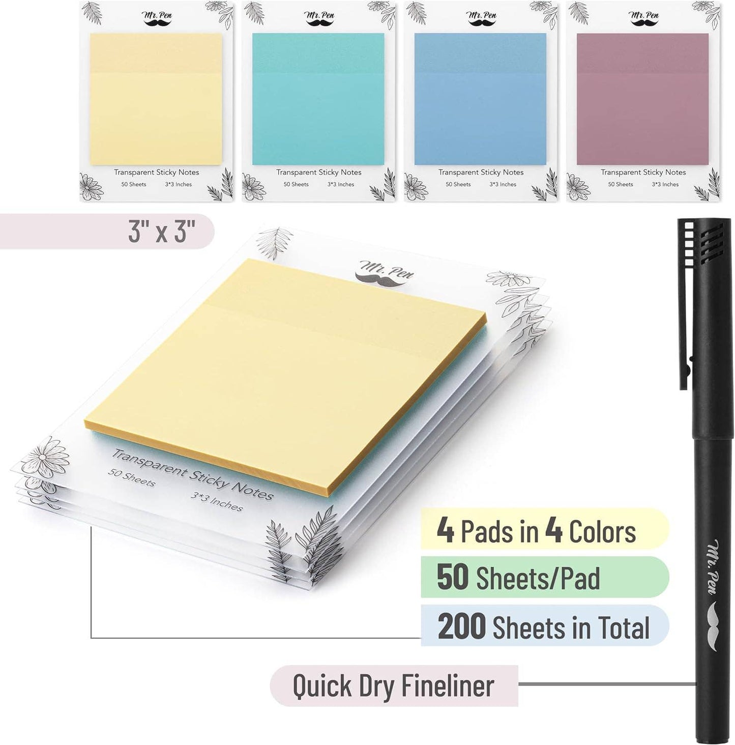 Mr. Pen Transparent Sticky Notes - 3x3 Size