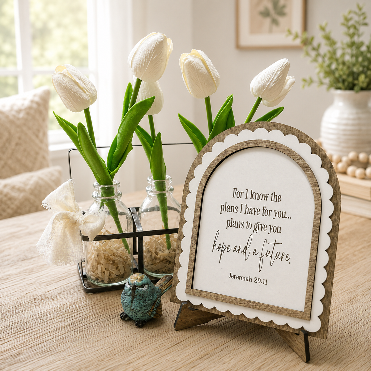 For I Know the Plans I Have For You | Jeremiah 29:11 | Scalloped Wood Arch Sign