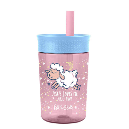Kerusso 15 oz Silicone Straw Cup Goose & Lamb (2 Pack)