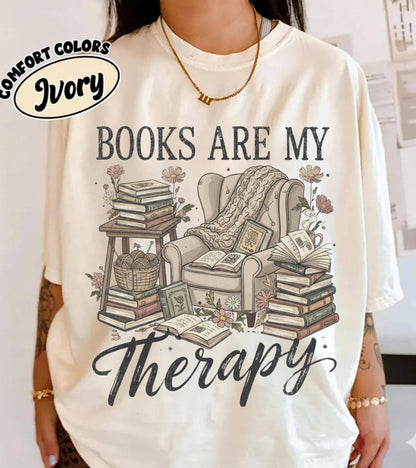 Books Are My Therapy Shirt , Cute Book Lover Christmas Tee