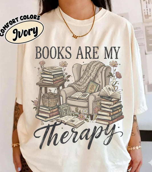 Books Are My Therapy Shirt , Cute Book Lover Christmas Tee