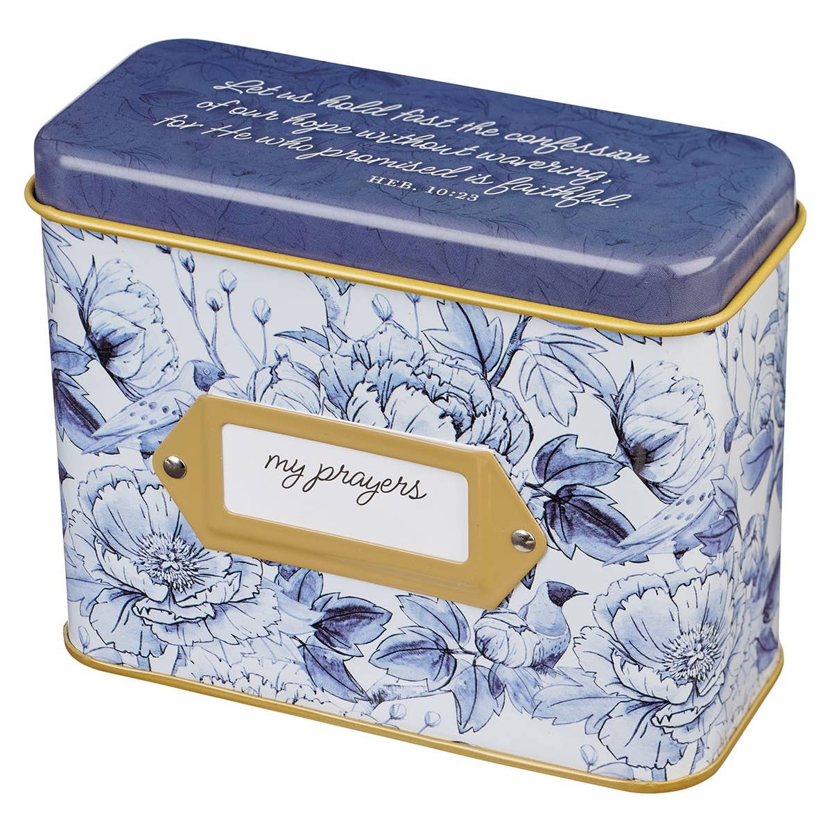 Cards In Tin Blue Floral My Prayers Hebrews 10:23
