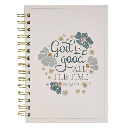 Journal Spiral  Cream Floral God Is Good Ps. 34:8
