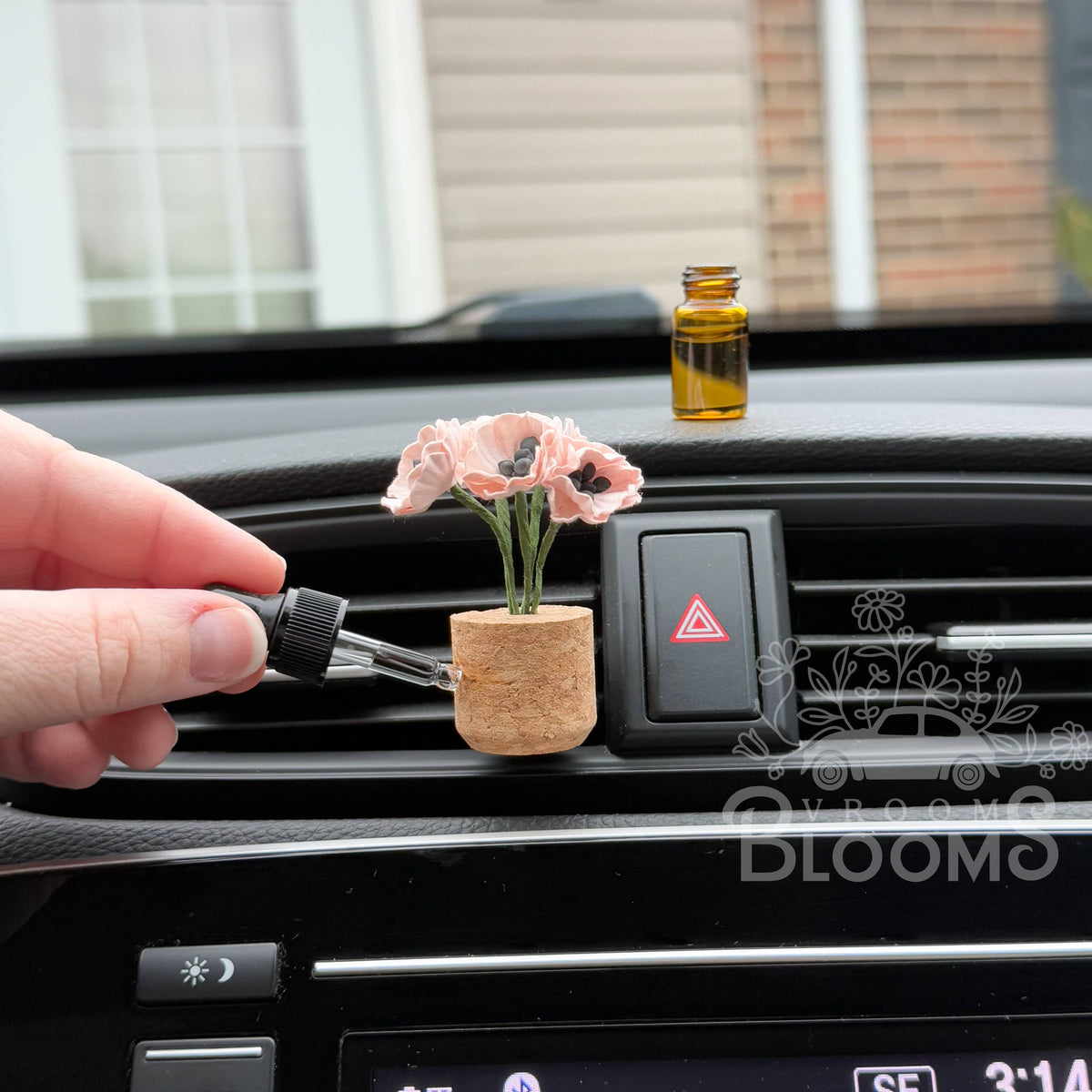 Pink Poppies Vent Clip Car Air Freshener Diffuser (Reusable)