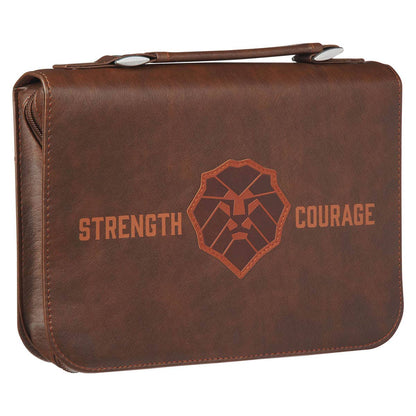 Bible Cover Classic Brown Lion Strength & Courage Josh. 1:9